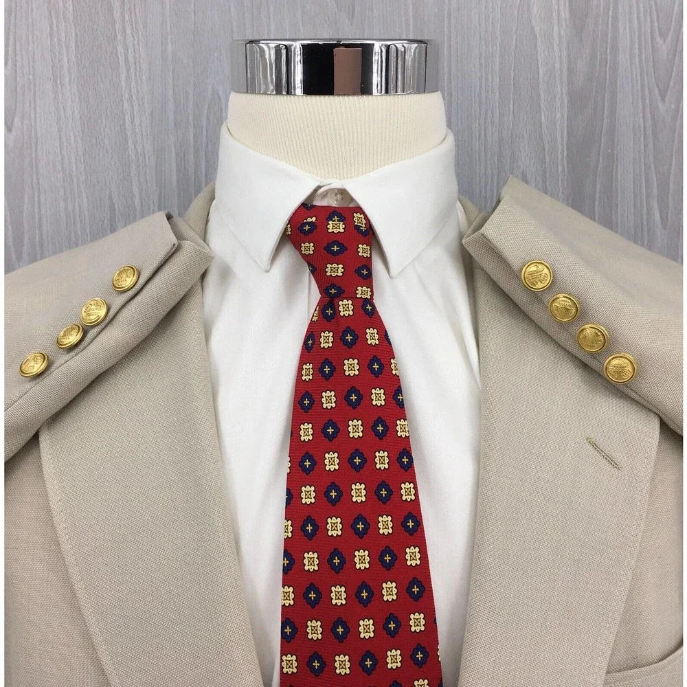 John Weitz Mens Beige Hopsack Blazer Gold Crest Buttons Sport Coat Tan